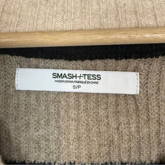 Smash + Tess Sleeveless Knit Sweater Vest Size S/P Black Beige Stripe Trim - Picture 4 of 6